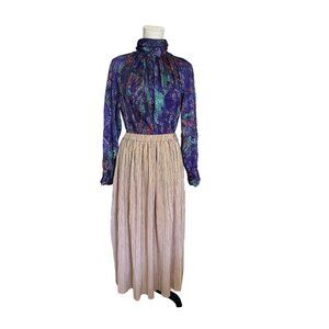 French Connection Metallic Pleated Midi Skirt Size L Champagne Colored  Elegant